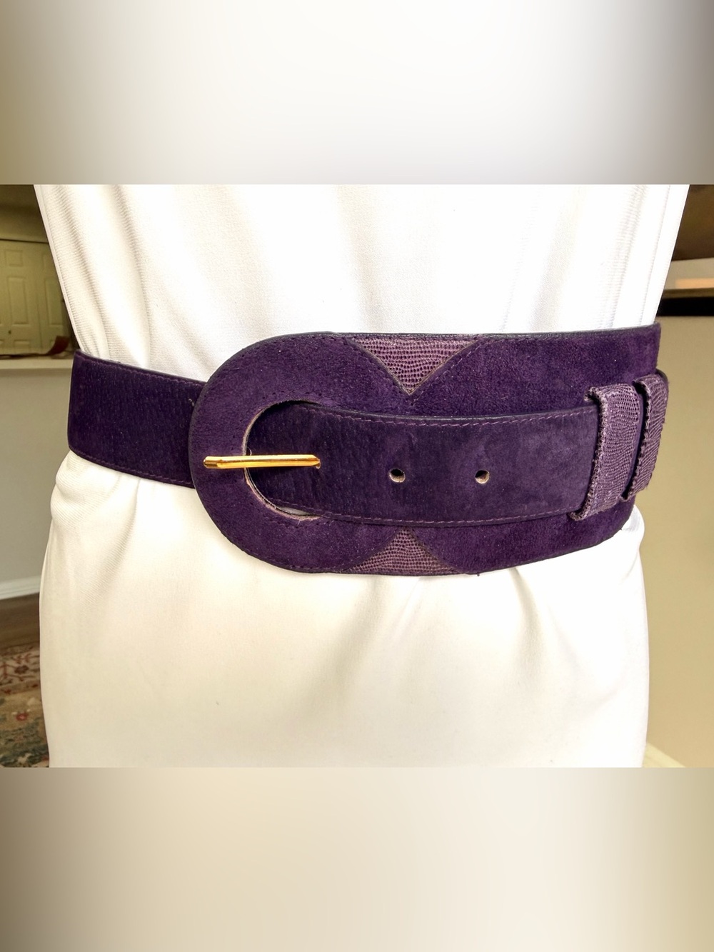 Vintage Loring & Paige Purple Suede Leather Wide Belt M/L Jewel Tone